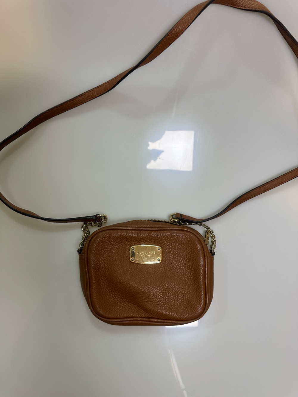 Michael Kors Brown Leather Pebble Crossbody with Gold Plate